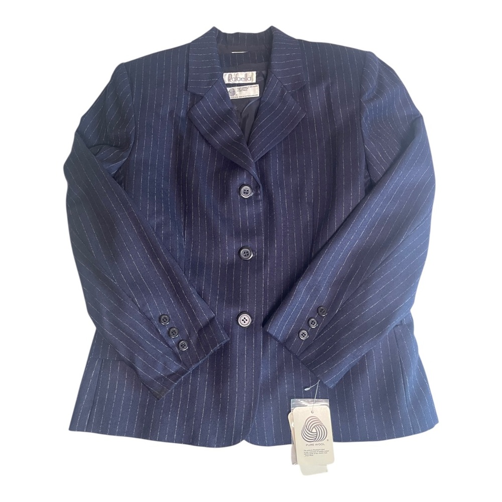 Vtg Rafaella 100% Wool Suit Vest & Blazer Women's Size 10 Navy Pin Stripe Luxury